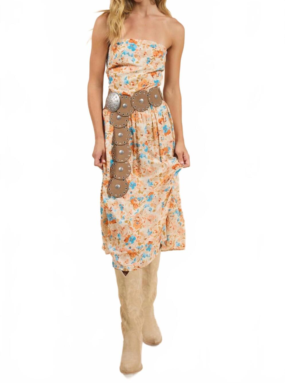 NEW SADIE & SAGE sonoma tube top midi dress with pockets in multi floral